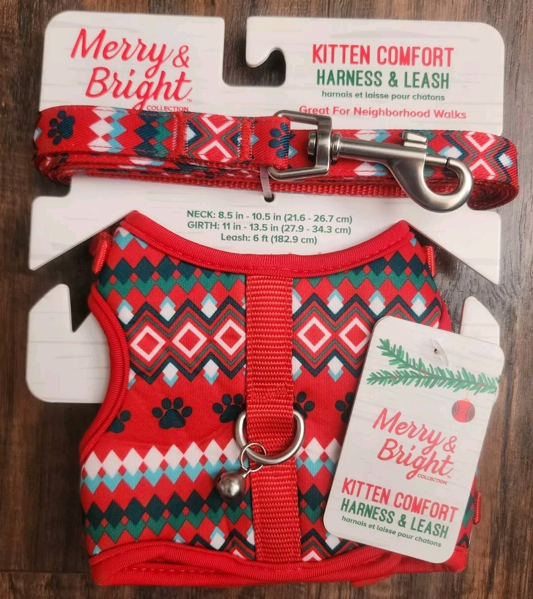 Merry & Bright Cat Vest Harness and Leash 2 Piece Red Holiday Theme NWT