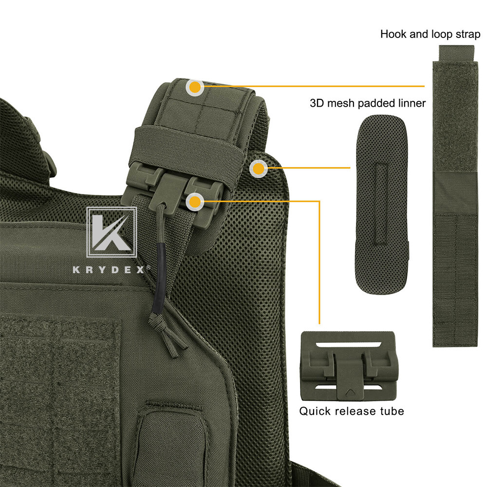 KRYDEX Plate Carrier Tactical Vest Quick Release & Laser Cut MOLLE Panel w/ Clip