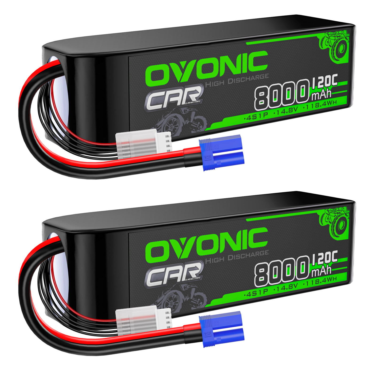 2X Ovonic 14.8V 120C 8000mAh 4S LiPo Battery EC5 For Arrma Outcast Truck Buggy