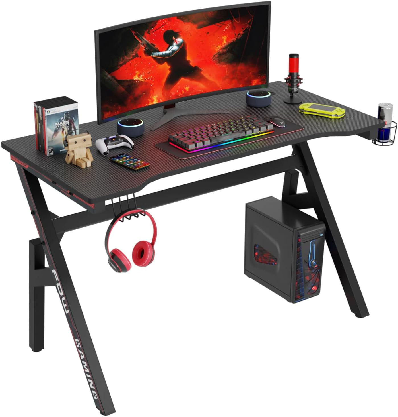 47 Inch Gaming Desk PC Carbon Fiber Table Ultimate Gamer Workstation