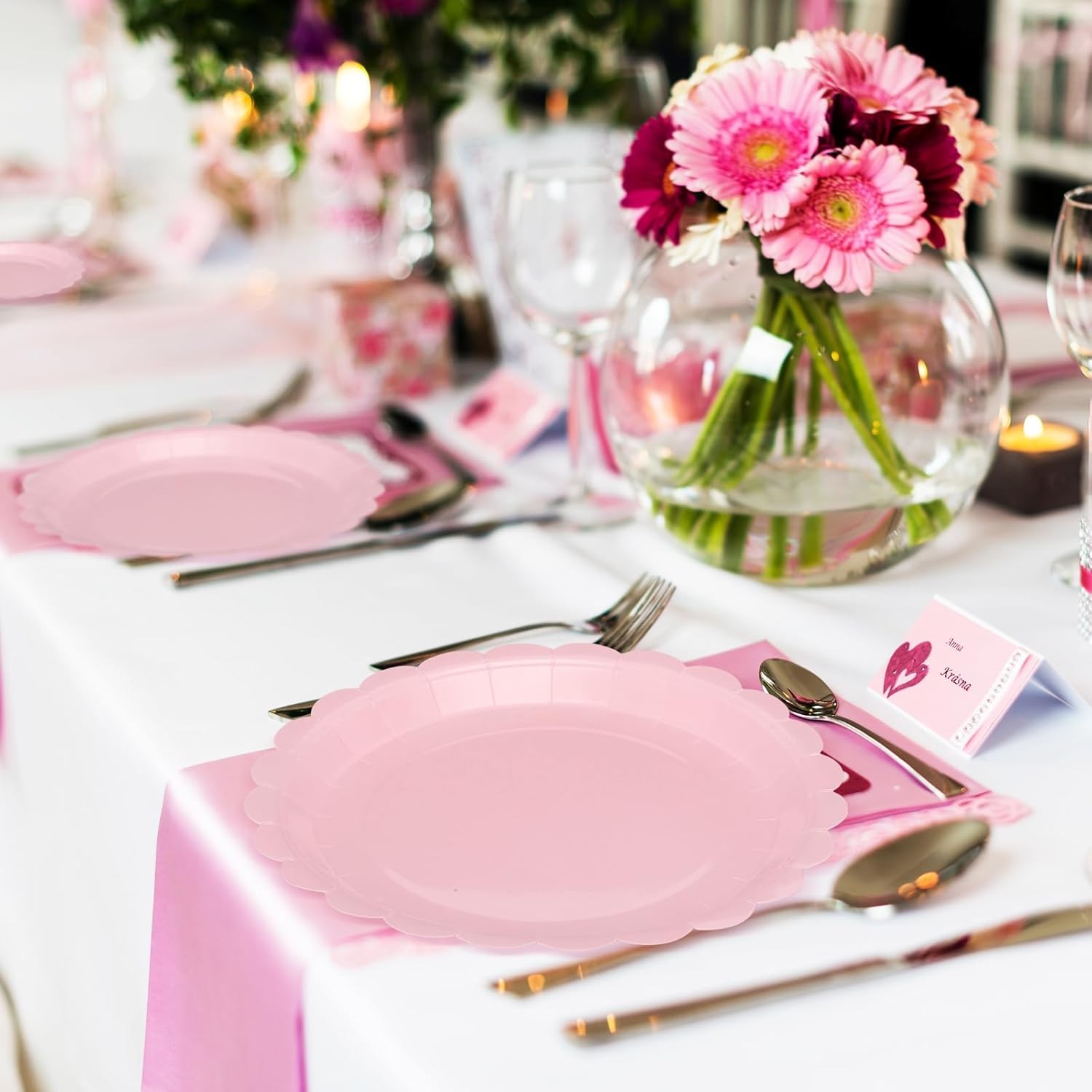 50 Disposable Scalloped Plates in Light Pink for All Occasions