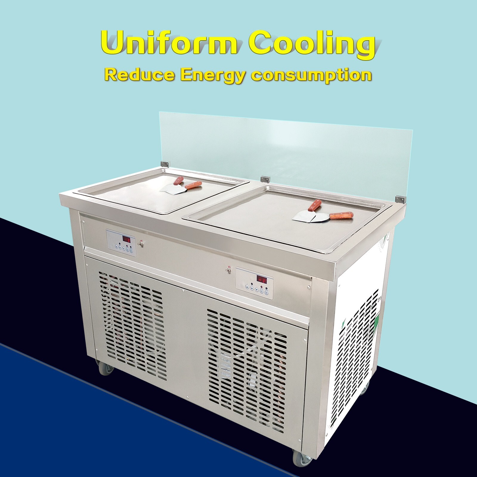 Kolice Commercial Double square pans fried ice cream machine, ETL certificate