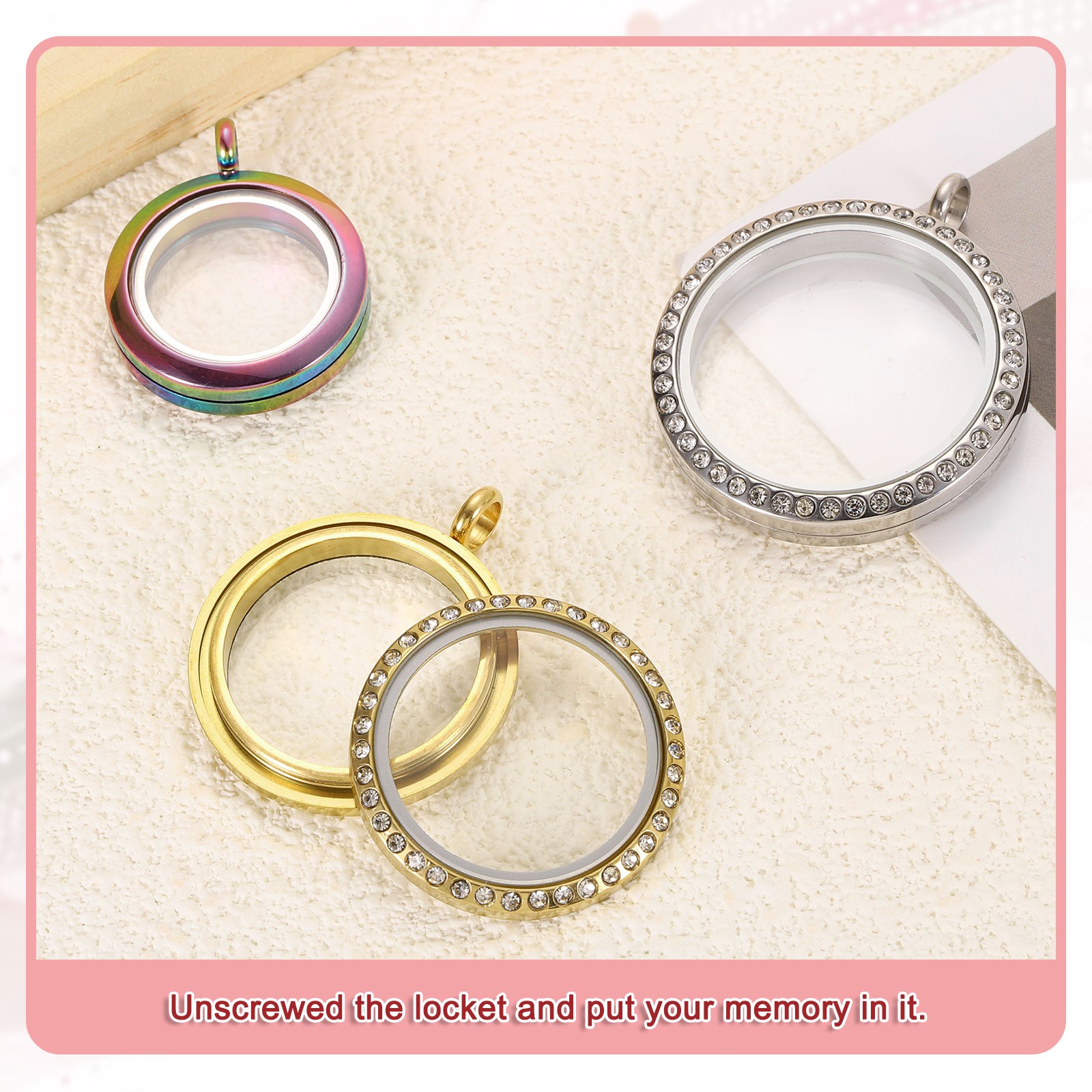 Living Floating Memory Locket 28mm Stainless Steel Round Glass Locket Silver