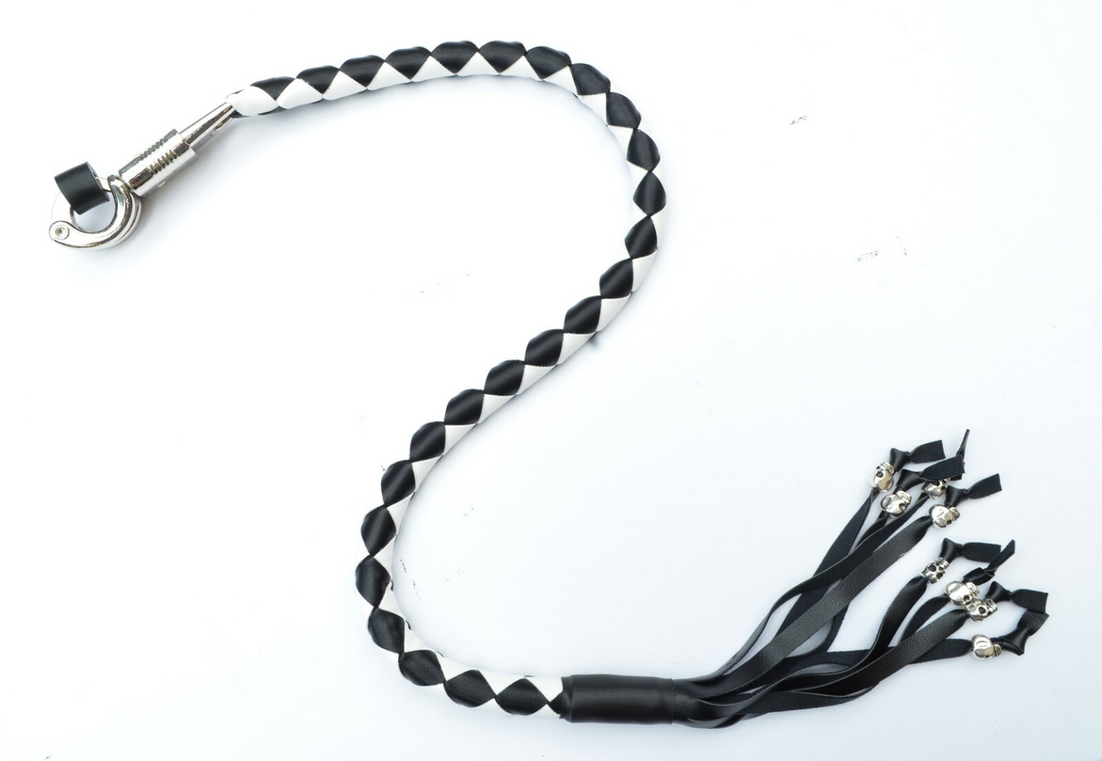 PU Leather Motorcycle Whip Get Back whip with Skull Tassles 36" BLACK / WHITE