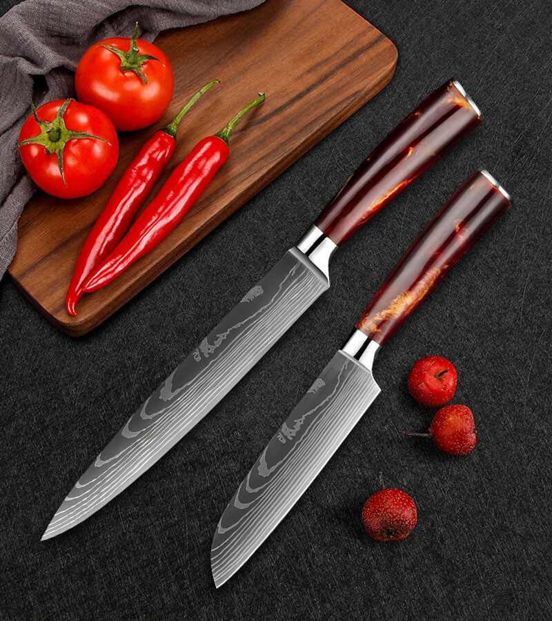 Japanese Damascus Pattern Chef Knives Stainless Steel Cleaver Kitchen Knife Set