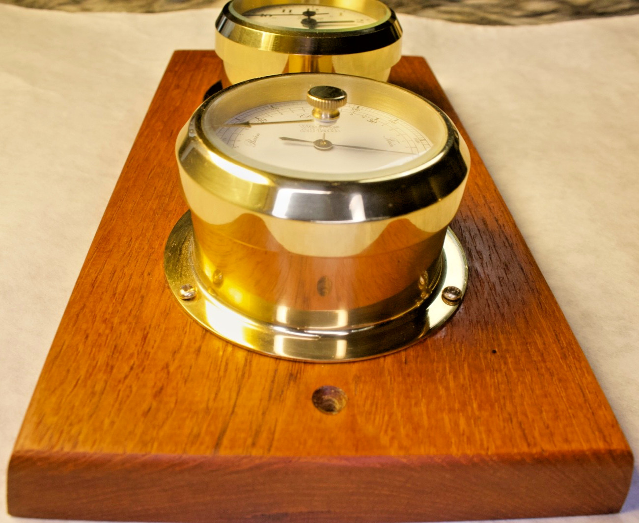 Weems & Plath solid brass quarts ship clock + berometer duo wall mounted