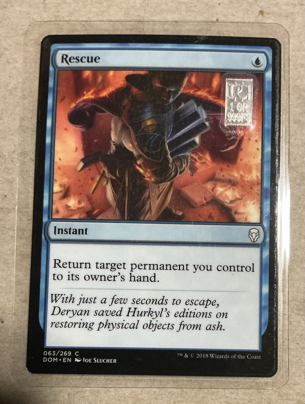 1 Grain .999 Pure Silver Bar on Magic The Gathering Rescue Card Laminated