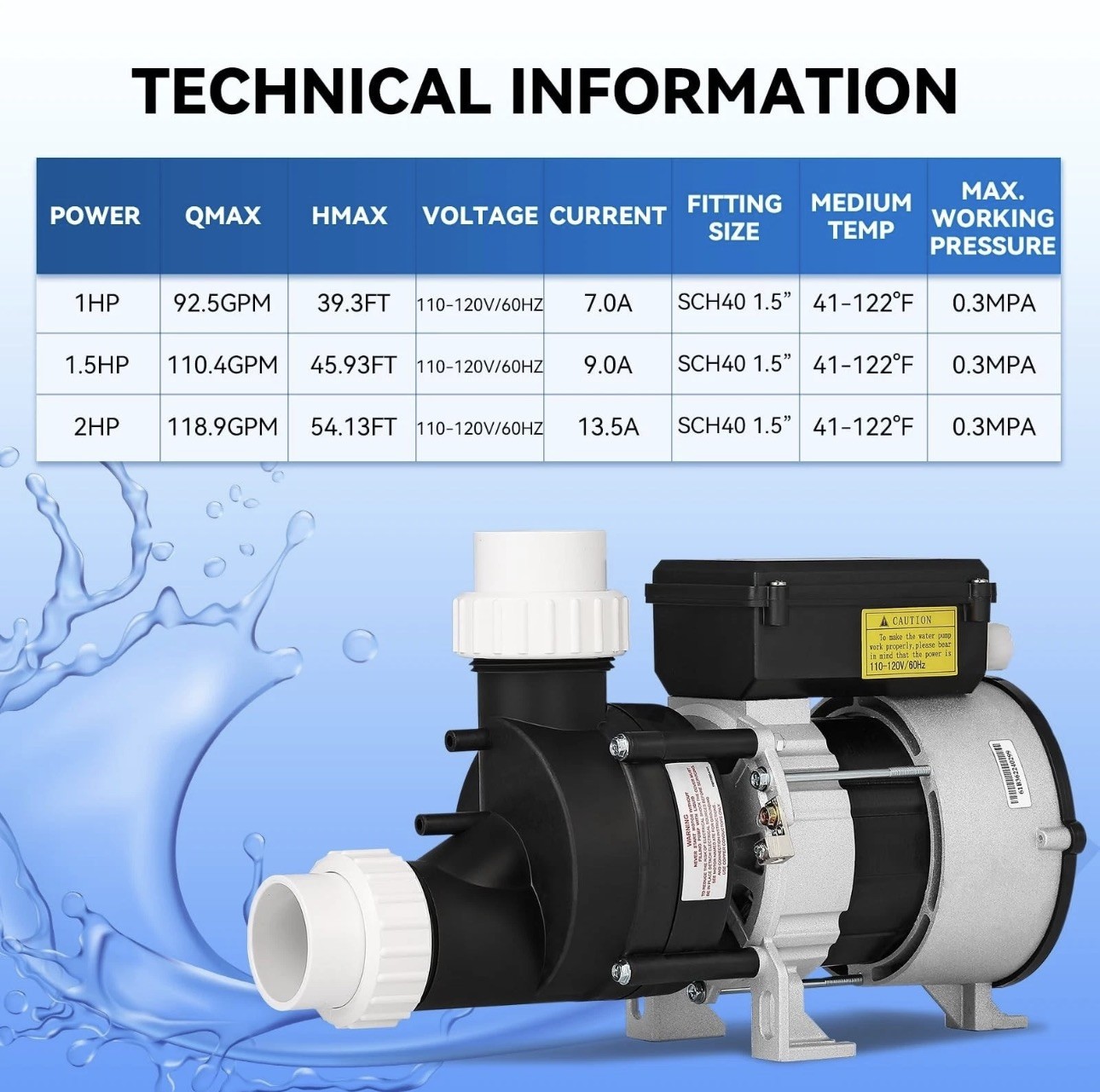 Mxmoonant SPA Pump, 1HP 110V Hot Tub SPA Circulation Pump Bathtub Pump Pool