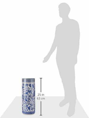 Oriental Furniture 24" Floral Blue & White Porcelain Umbrella Stand