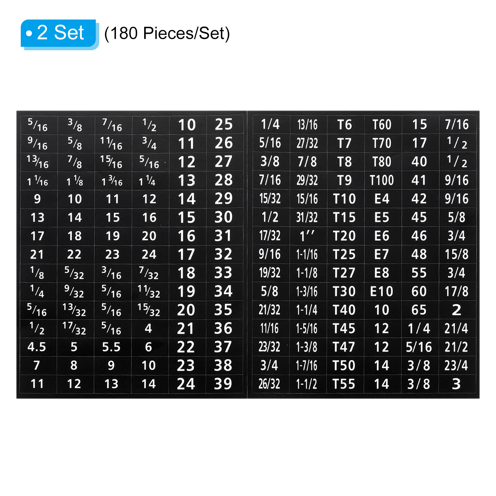 2 Sets 180 Tool Box Labels Wrench Size Stickers for Tool Organization Black