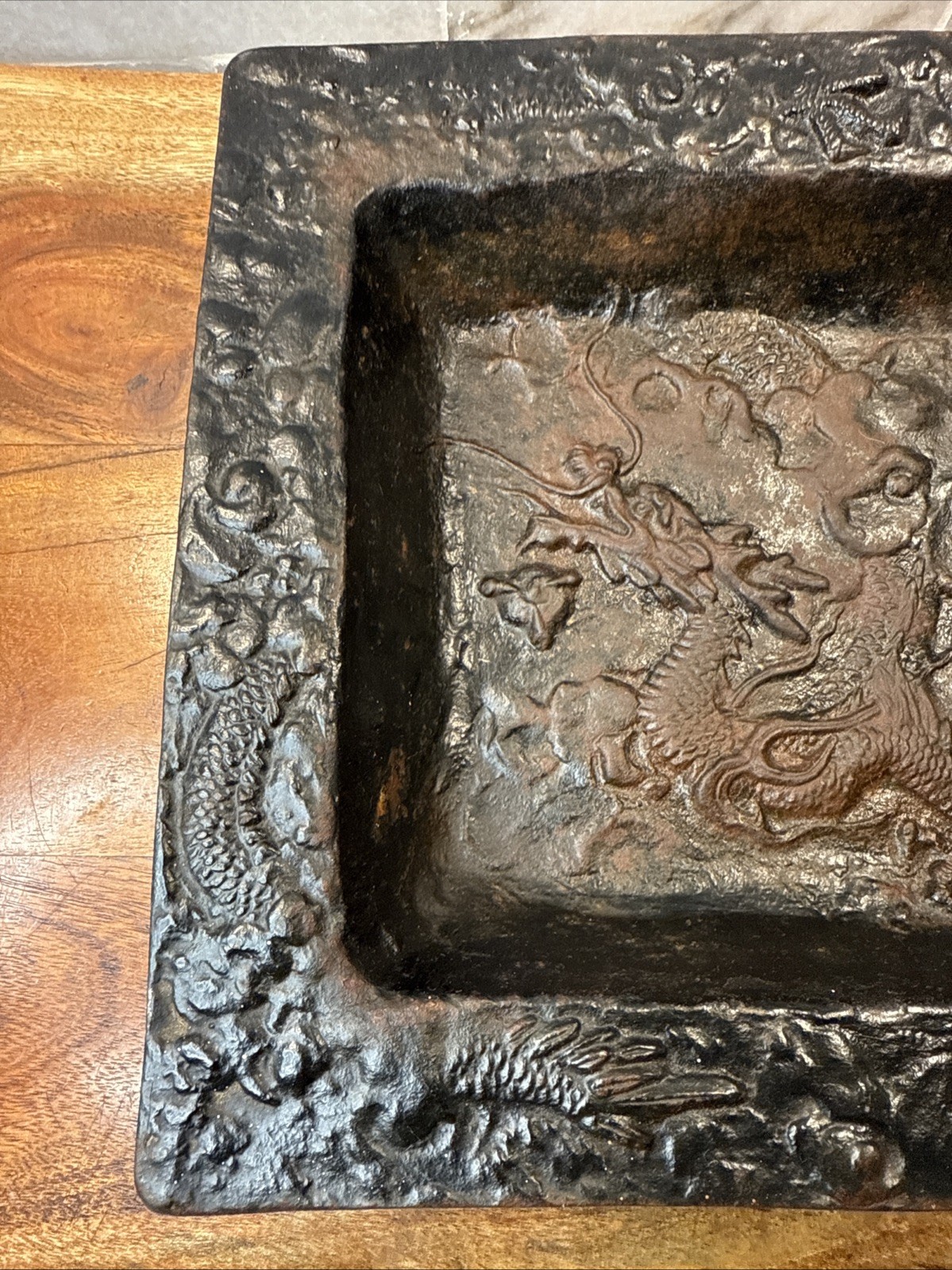 Vintage Japanese Cast Iron Dragon Tray Umbrella / Cane Stand Drip Pan 9.5”