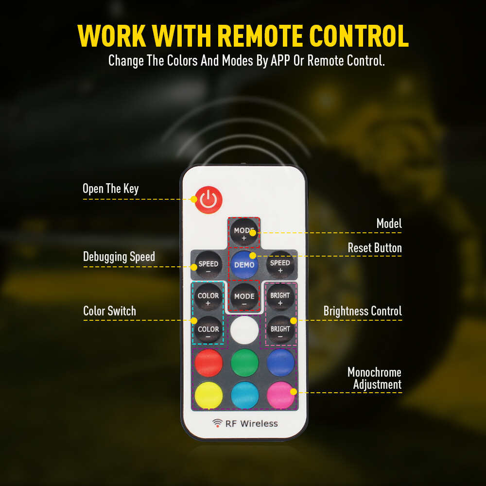 4x 17.5" Brightest QUAD ROW Multi-color RGB LED Car Truck Wheel Rings Rim Lights