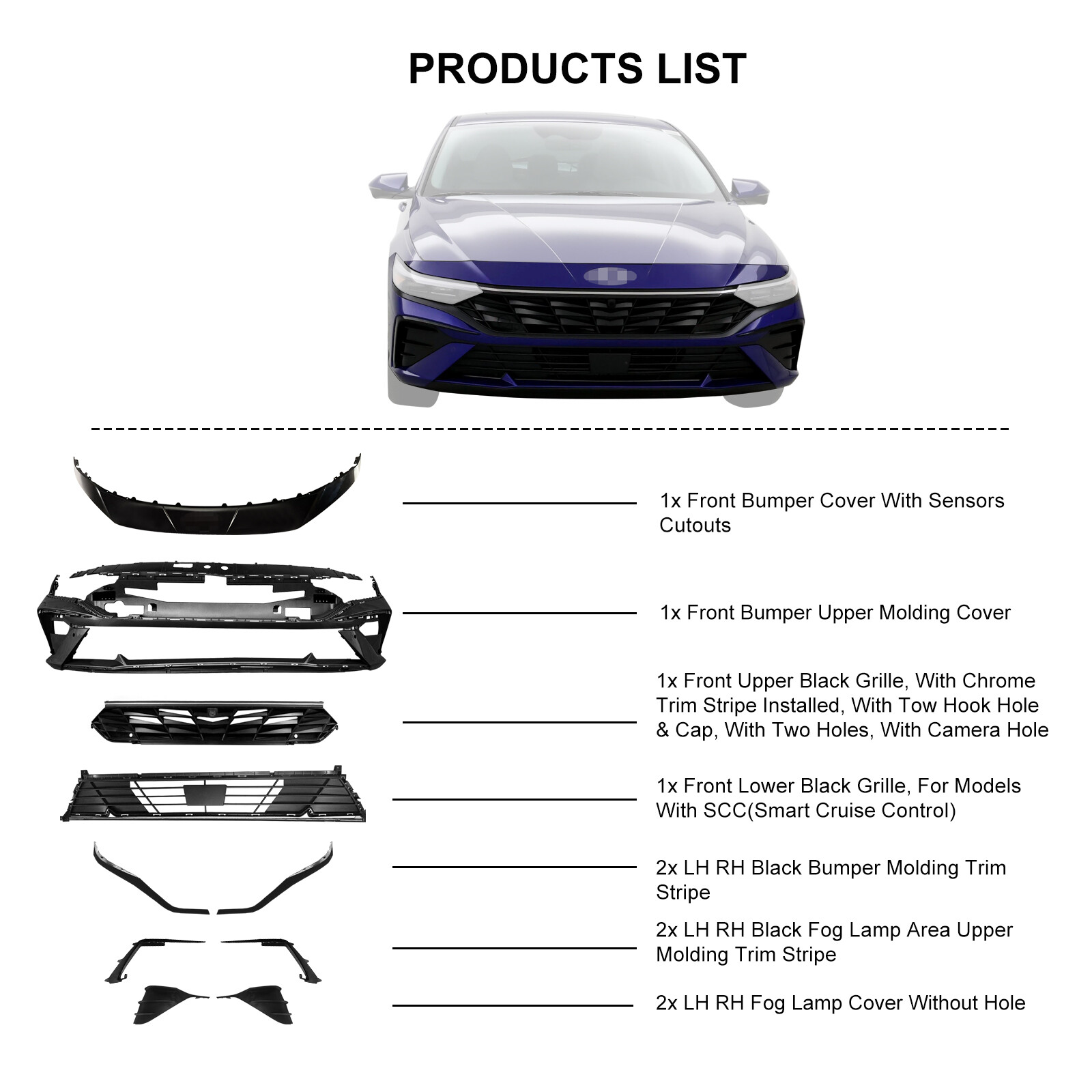 Fits 2024-2025 Elantra KR Built New Front Bumper Complete Kit With Sensor Holes
