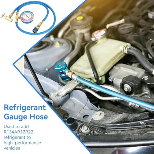 R134A Recharge Hose Kit with Gauge, AC Refrigerant Charge Hose, Self-Sealing R