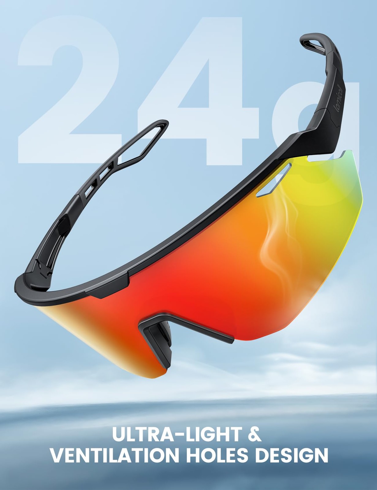 Lamicall Polarized Sports Sunglasses for Men Women, Black Frame-orange Lens