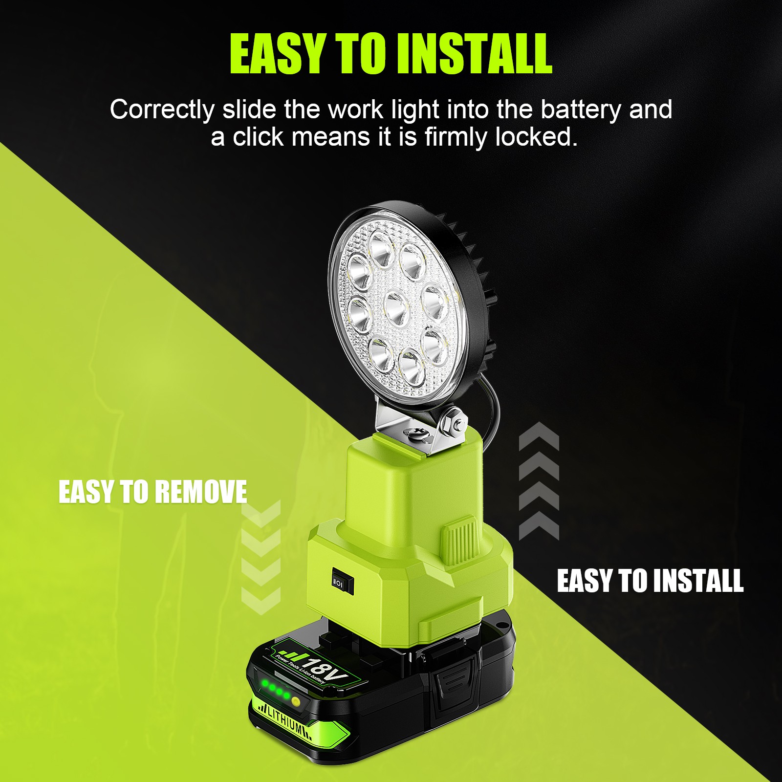 6000K Cordless Tool Light 2100LM LED Work Light for Ryobi 18V Battery 27W