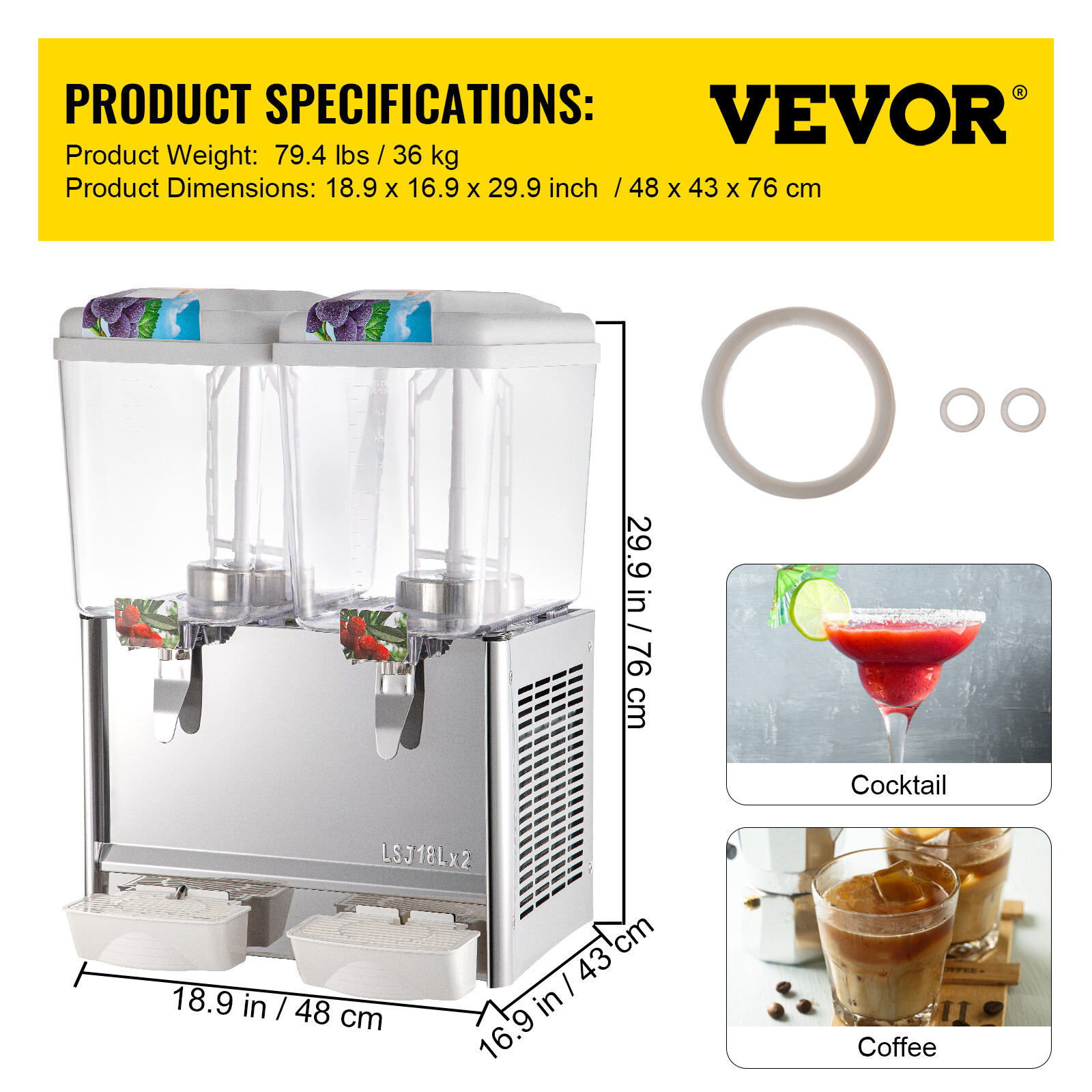 VEVOR Commercial Cold Beverage Juice Dispenser Frozen Ice Drink 9.5 Gal 2 Tanks