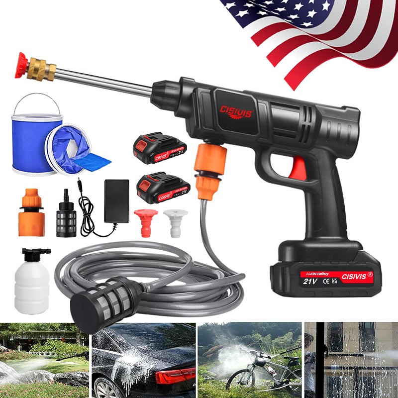 Cisivis Cordless High Pressure Car Washing Gun Pressure Washer Gun with 2 Nozzle