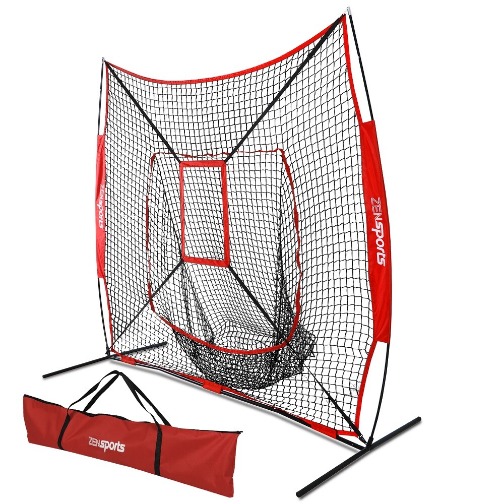 Portable Practice Net Baseball Softball 7x7' Bundle w/ Strike Zone & Training