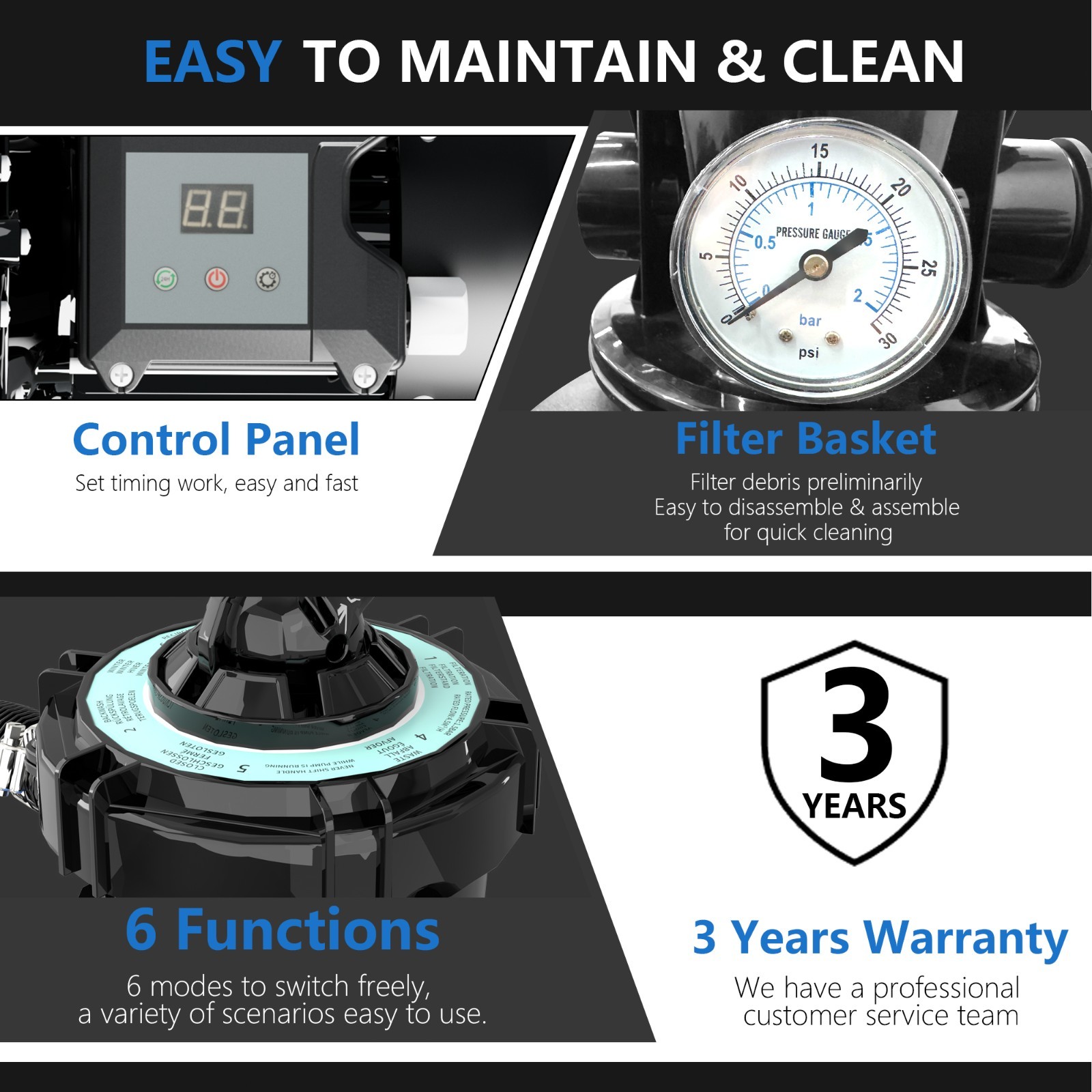 FOTING Sand Filter Pump for Above Ground Pool with Timer, Swimming Pumps System