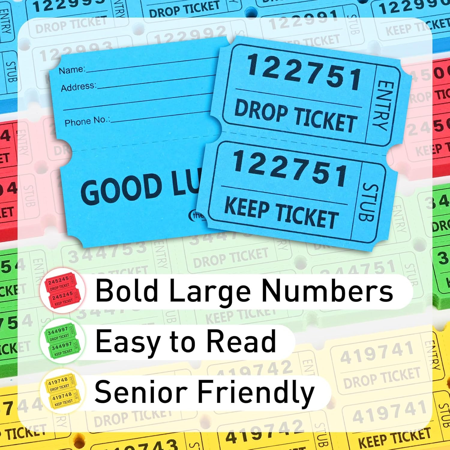 2000 Pcs 50/50 Raffle Tickets, Large Bold Numbers Double Tickets, 2"X2" Ticket f