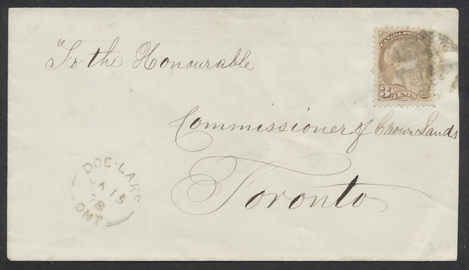 1878 Doe Lake (PSD) ONT Split Ring ERD On Cover to Toronto via Spence Rosseau