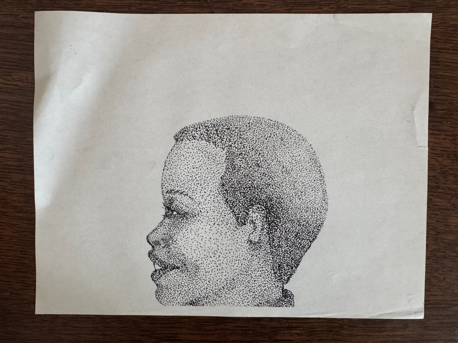 Original Pointillism Young African-American Woman Pen Portrait Drawing 8.5"x11"