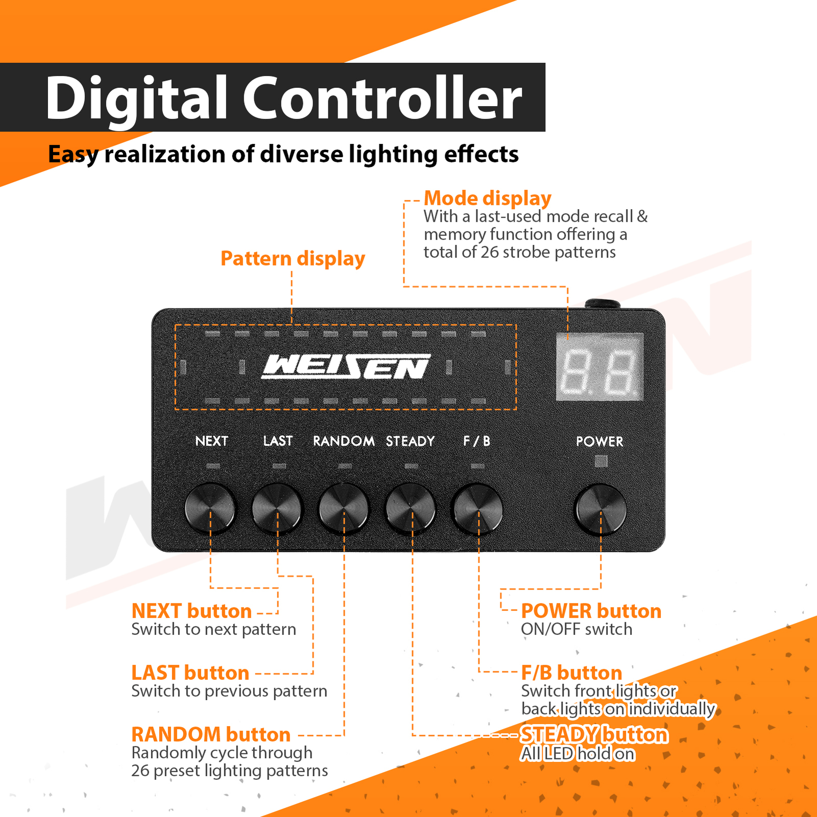 COB LED 50'' Amber White Strobe Light Bar Emergency Warning Tow Truck Response