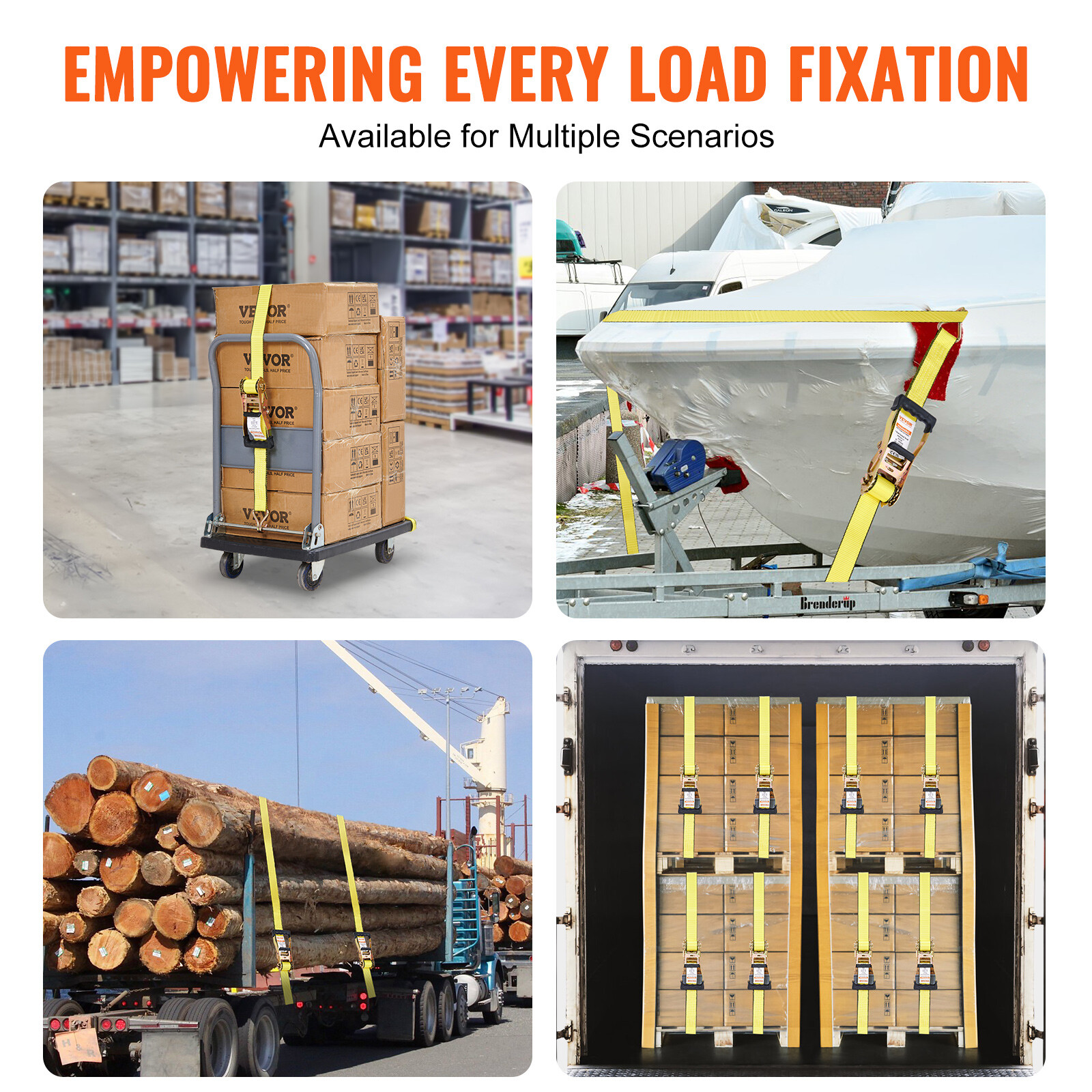 VEVOR 4 Pack Ratchet Tie Down Straps 10000 lbs 2" x 27' Heavy Duty Double J Hook