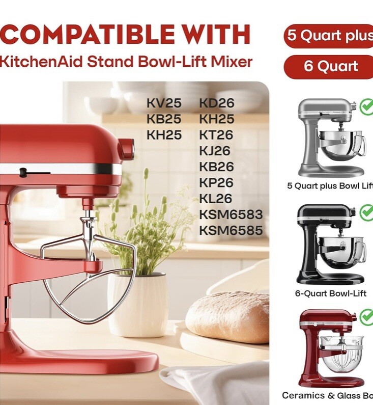 Stainless Steel Paddle Attachment for 5Plus/6Qt Bowl-Lift KitchenAid Stand Mi...