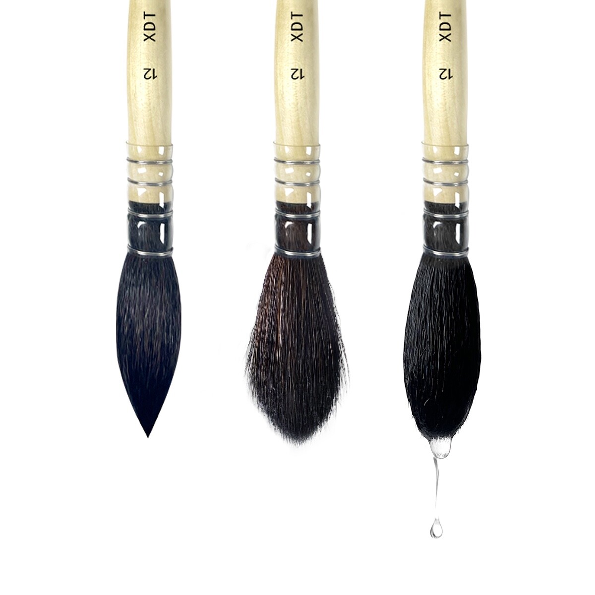 XDT#920 Mop Round Tip Art Brush 3Pc #8#10#12 Black Goat Acrylic Watercolor