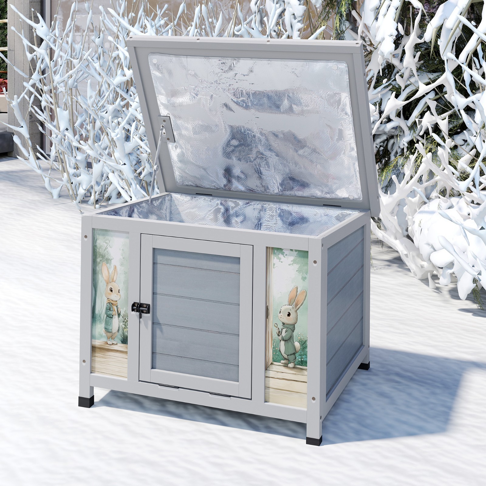 Heated Cat House Outdoor Indoor - 24in Insulated Rabbit Cage w/ Warm Liner