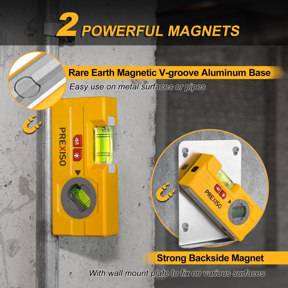 PREXISO 2-in-1 Line Laser Level 30 Ft Laser Line Leveler Tool Mini Torpedo Level
