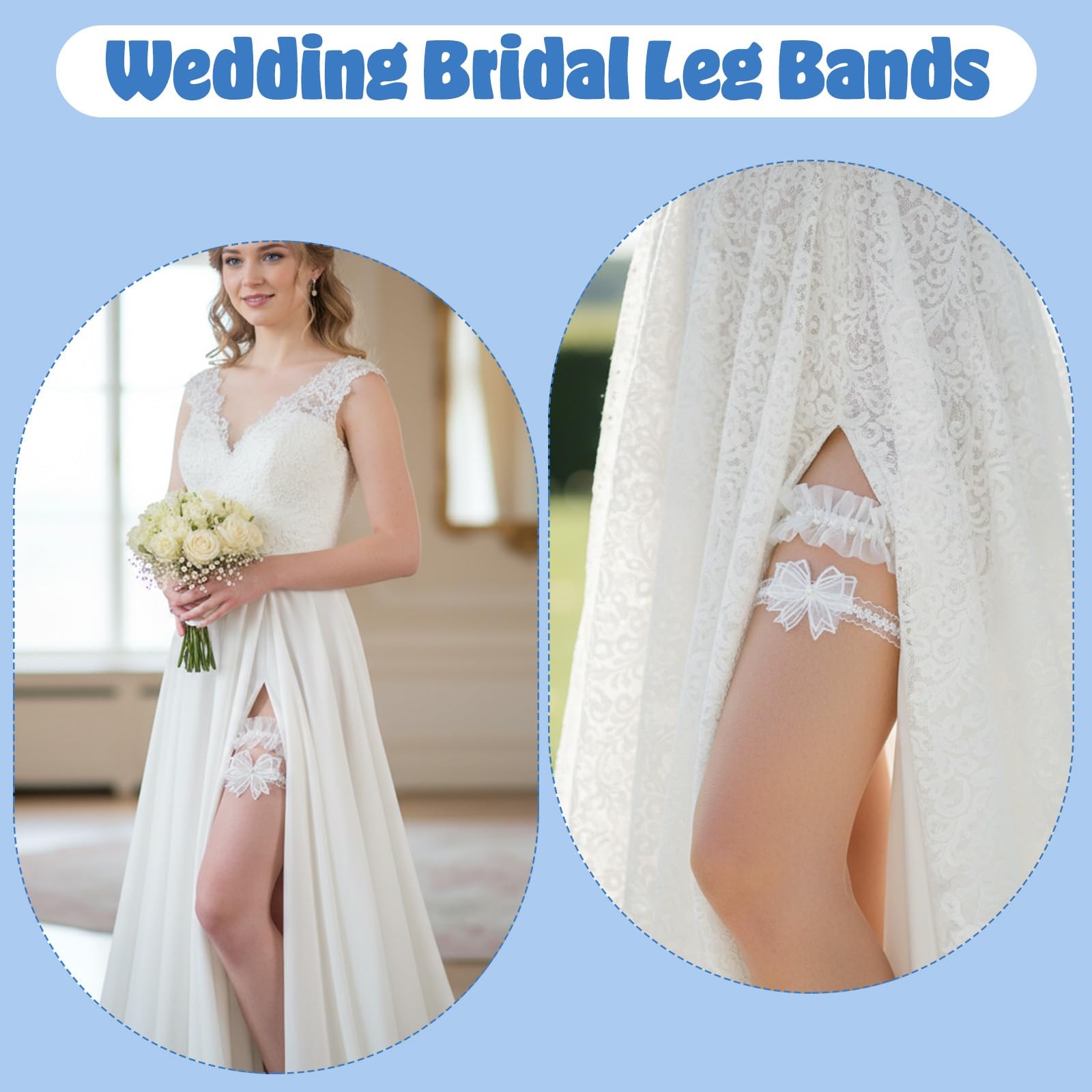 2Pcs White Lace Bow Wedding Garter, Wedding Garter for Bride, Elegant Garters...