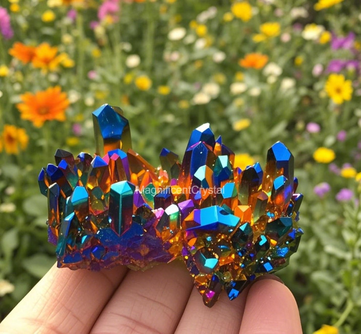 1pc Titanium Aura Rainbow Quartz Crystal Multicolor Cluster Healing Home Decor