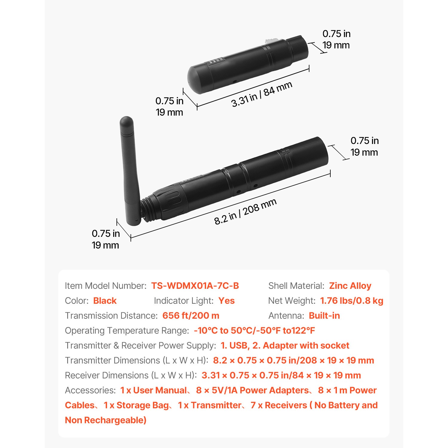 DMX Wireless Receiver Transmitter Controller for LED Stage Light 8 PCs