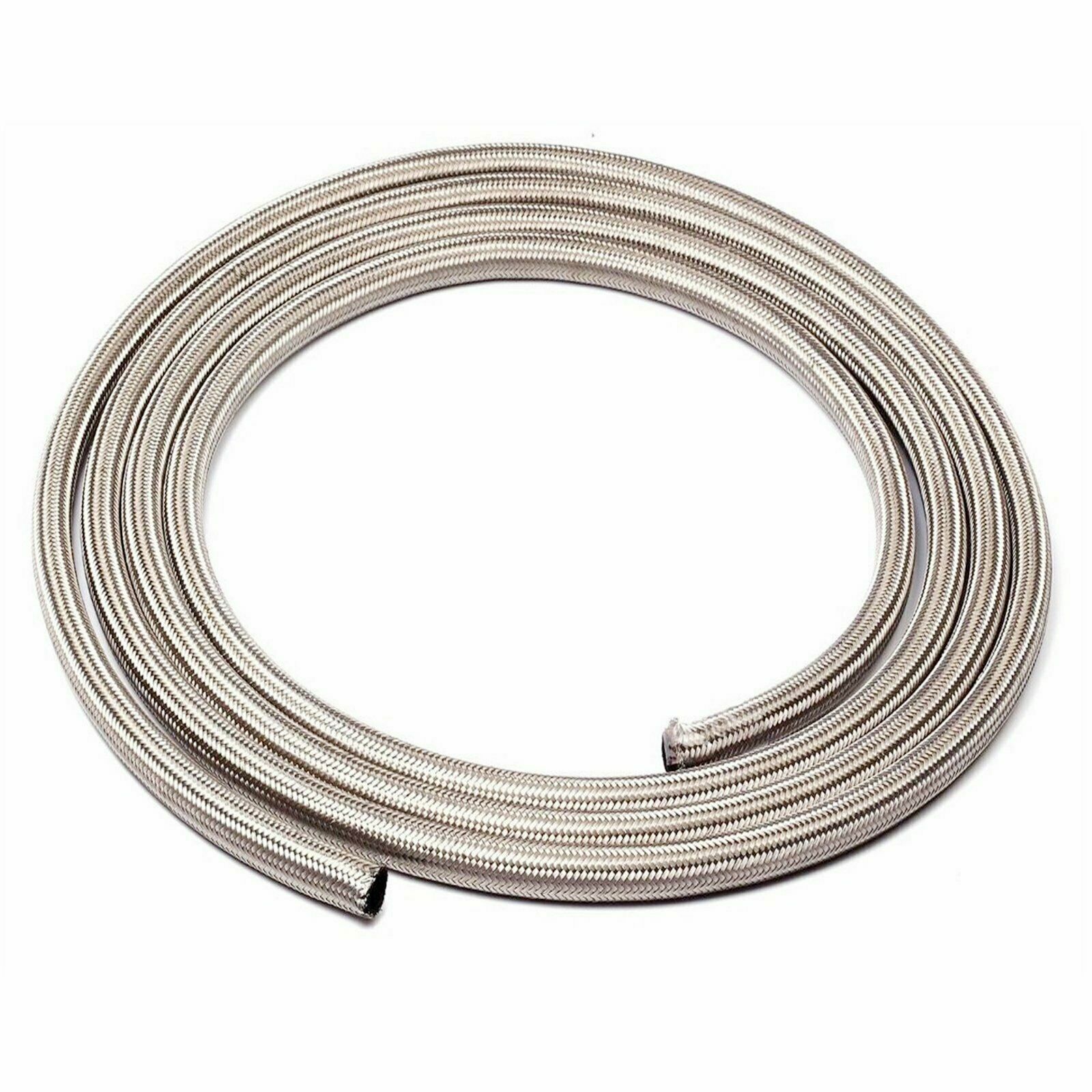 6AN 3/8" Fuel line Hose Braided Stainless Steel Oil Gas CPE Silver 10FT/20FT