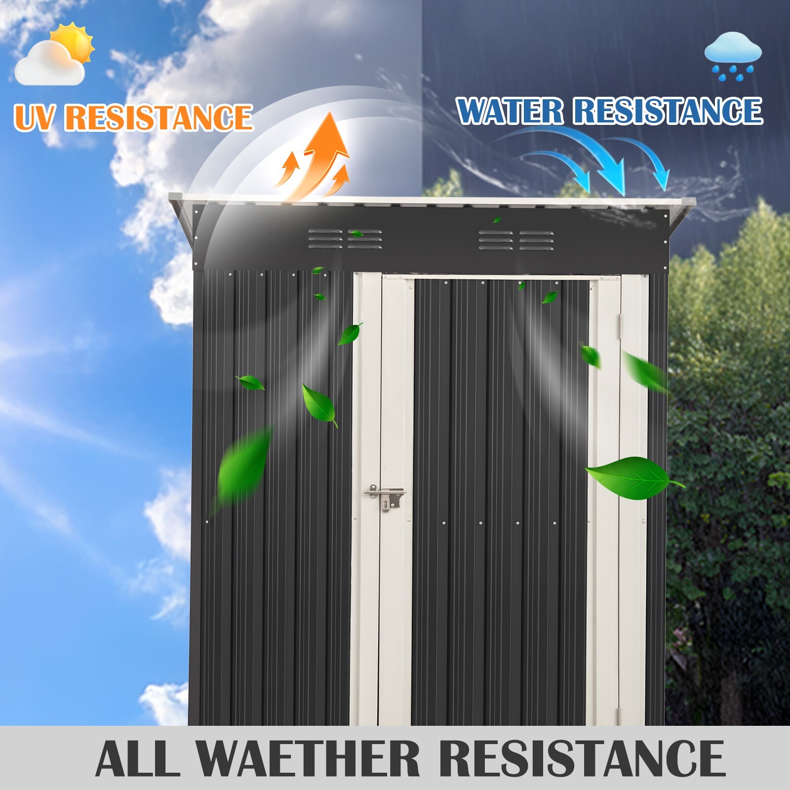 Outdoor Storage Shed Heavy Duty Metal Tool Sheds Storage House 5ft×3ft/6ft×4ft