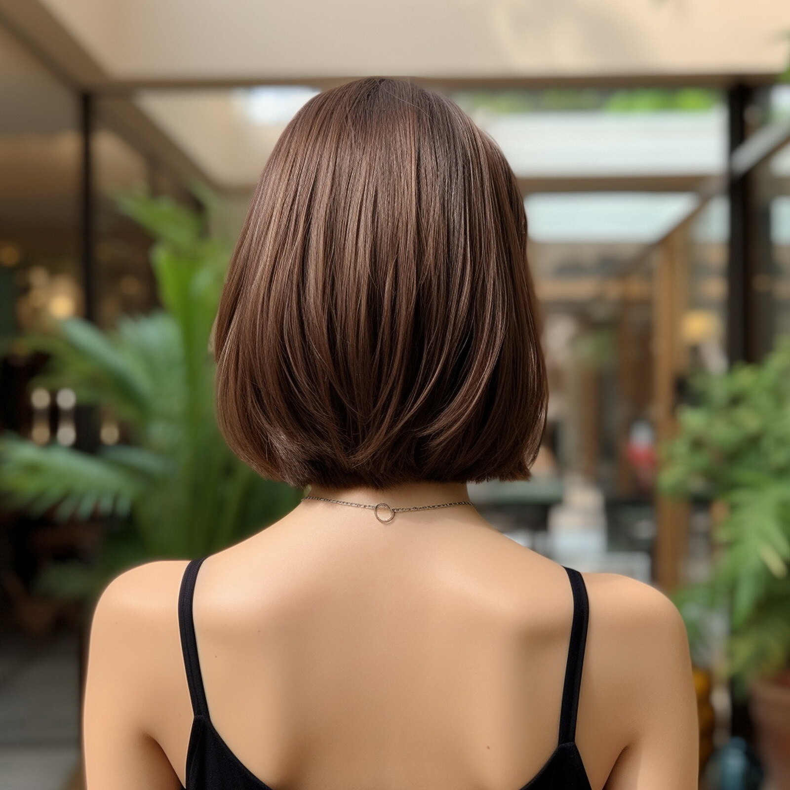 Short Dark Brown Synthetic Wig Shoulder Length Womens Daily Wear Hairpiece