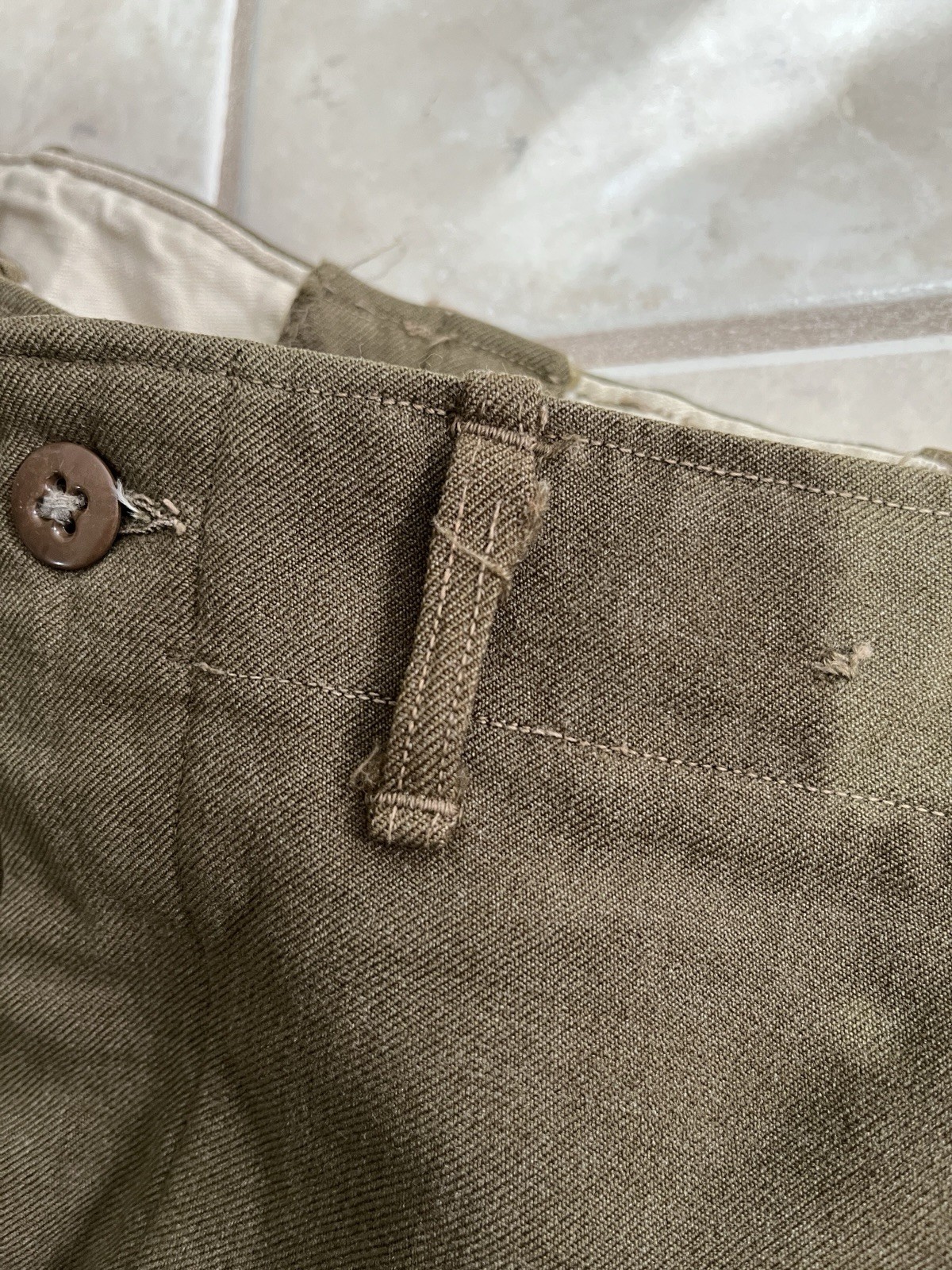 WWII WW2 US Army Light Shade Wool Field Trousers 1942 34x31 Gas Flap Mustard OD