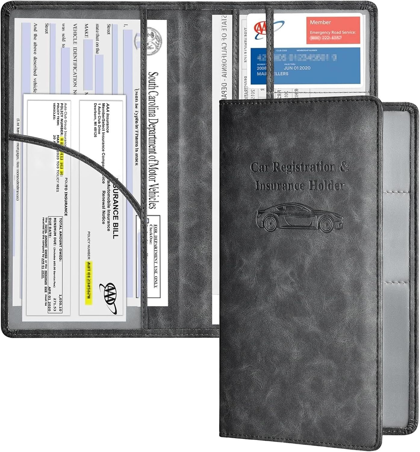 Car Registration and Insurance Card Holder, Leather Vehicle Glove Box Automobile