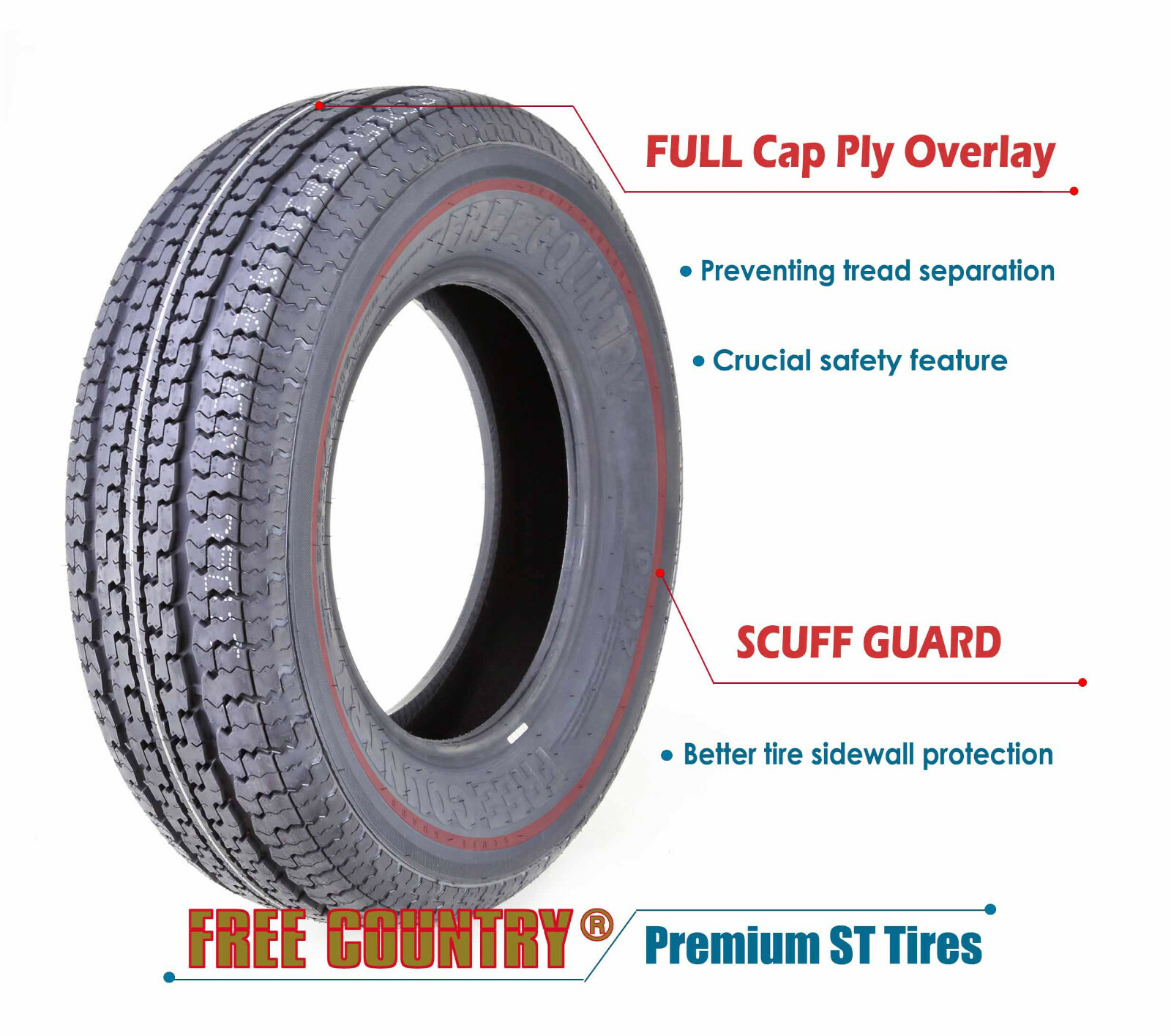 2 Trailer Tires ST205/75R14 Premium FREE COUNTRY 8 Ply LR D 105M w/Scuff Guard