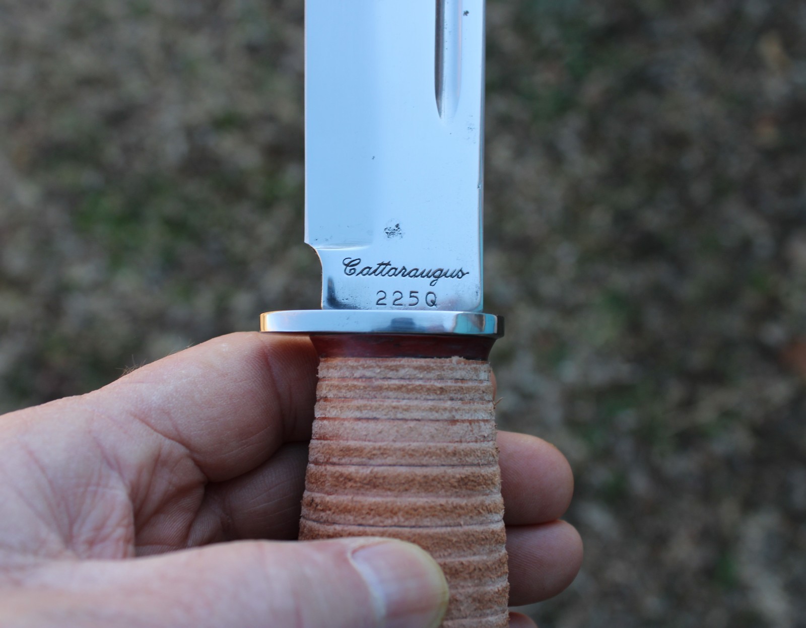 BGCK&T Custom Cattaraugus 225-Q Knife With New Leather Handle Sheath Full Blade