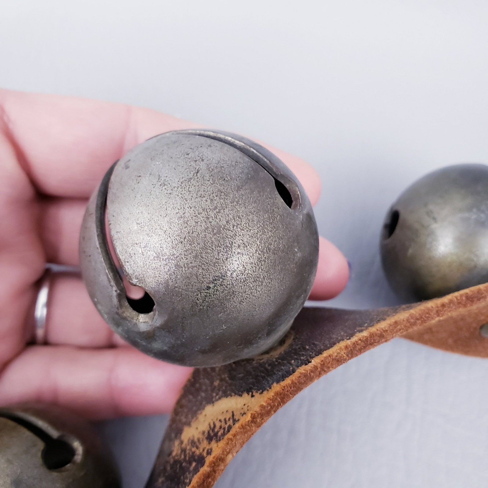 1890's Antique 12 Sleigh Bells On 27" Leather Strap