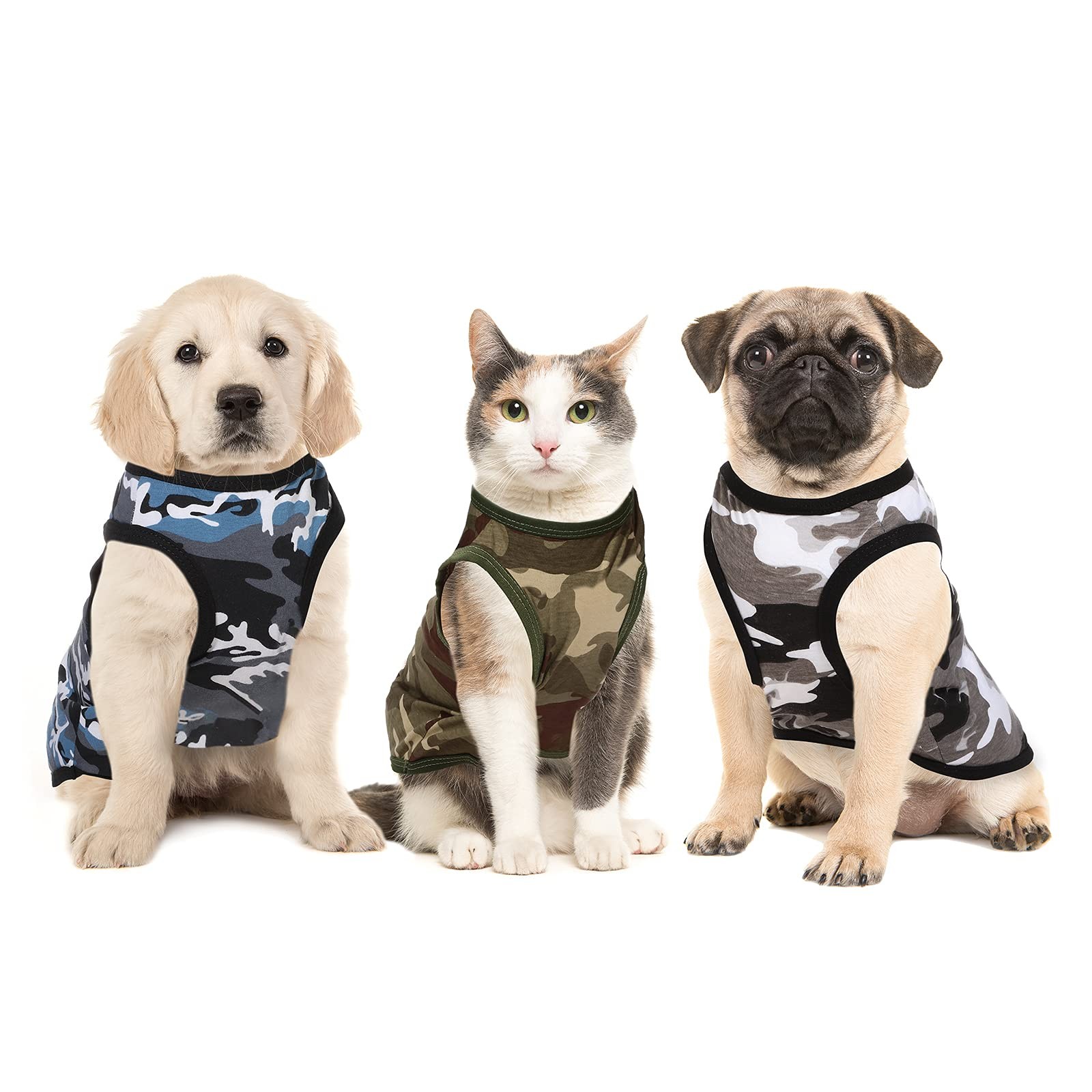 8 Pieces Dog Boy Summer Camo Sleeveless Printed Pet Shirts Size Large