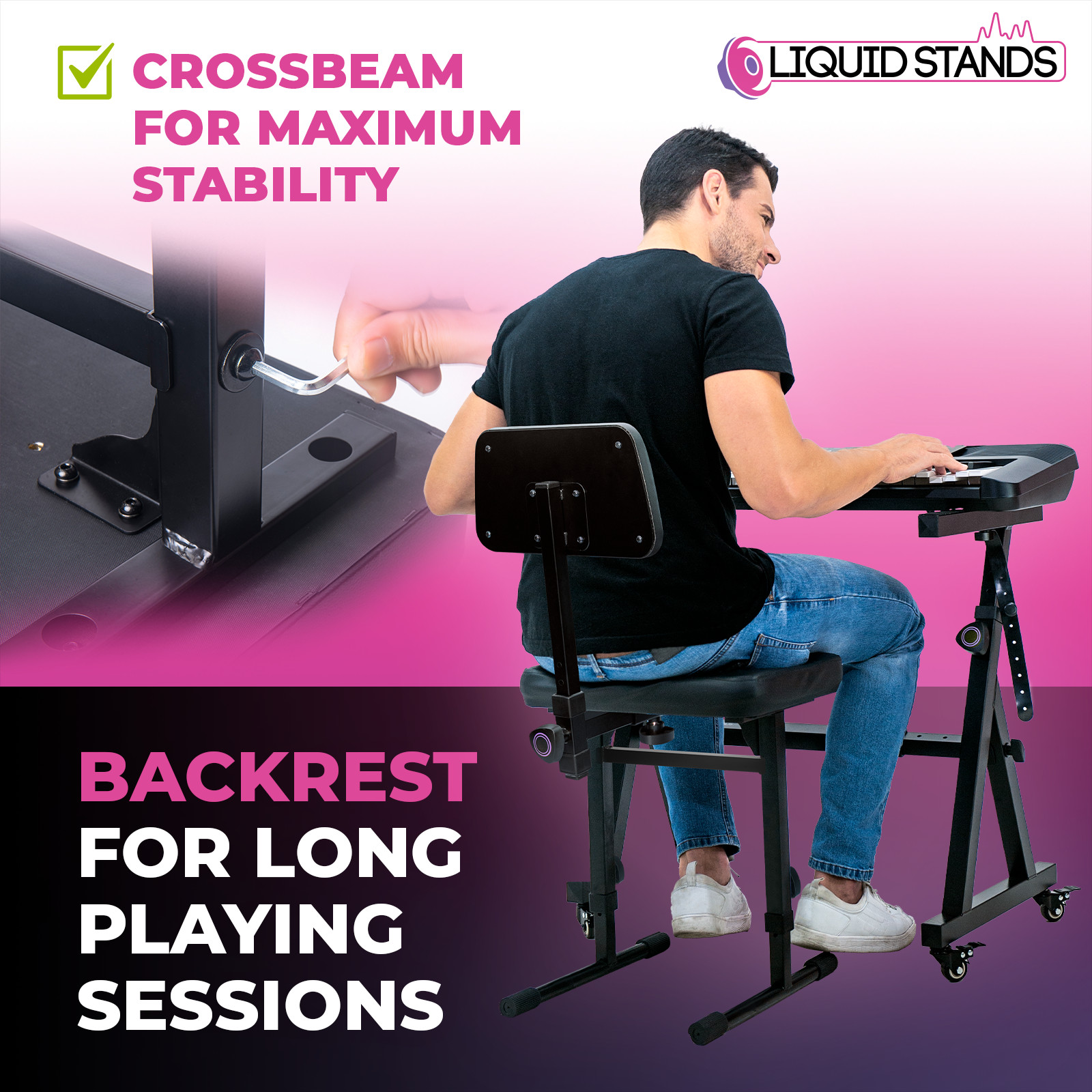 Open-Box Liquid Stands Adjustable Piano Bench w/ Black PU Leather Cushion & Bac