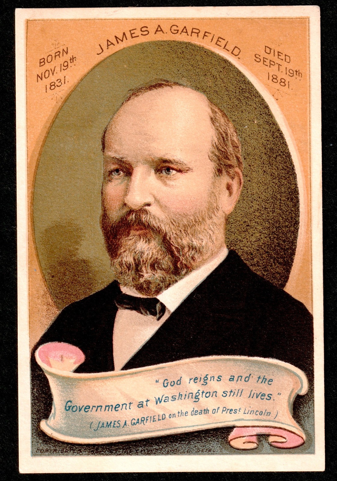 President James A Garfield 1881 RARE set 4x 1881 Widow Death Display Trade Cards