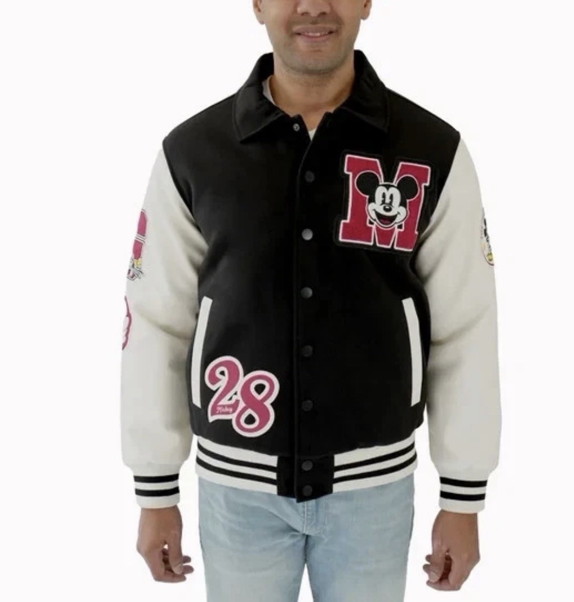 DISNEY VARSITY LETTERMAN JACKET Mickey Mouse Unisex Men’s Large Women’s XL Black
