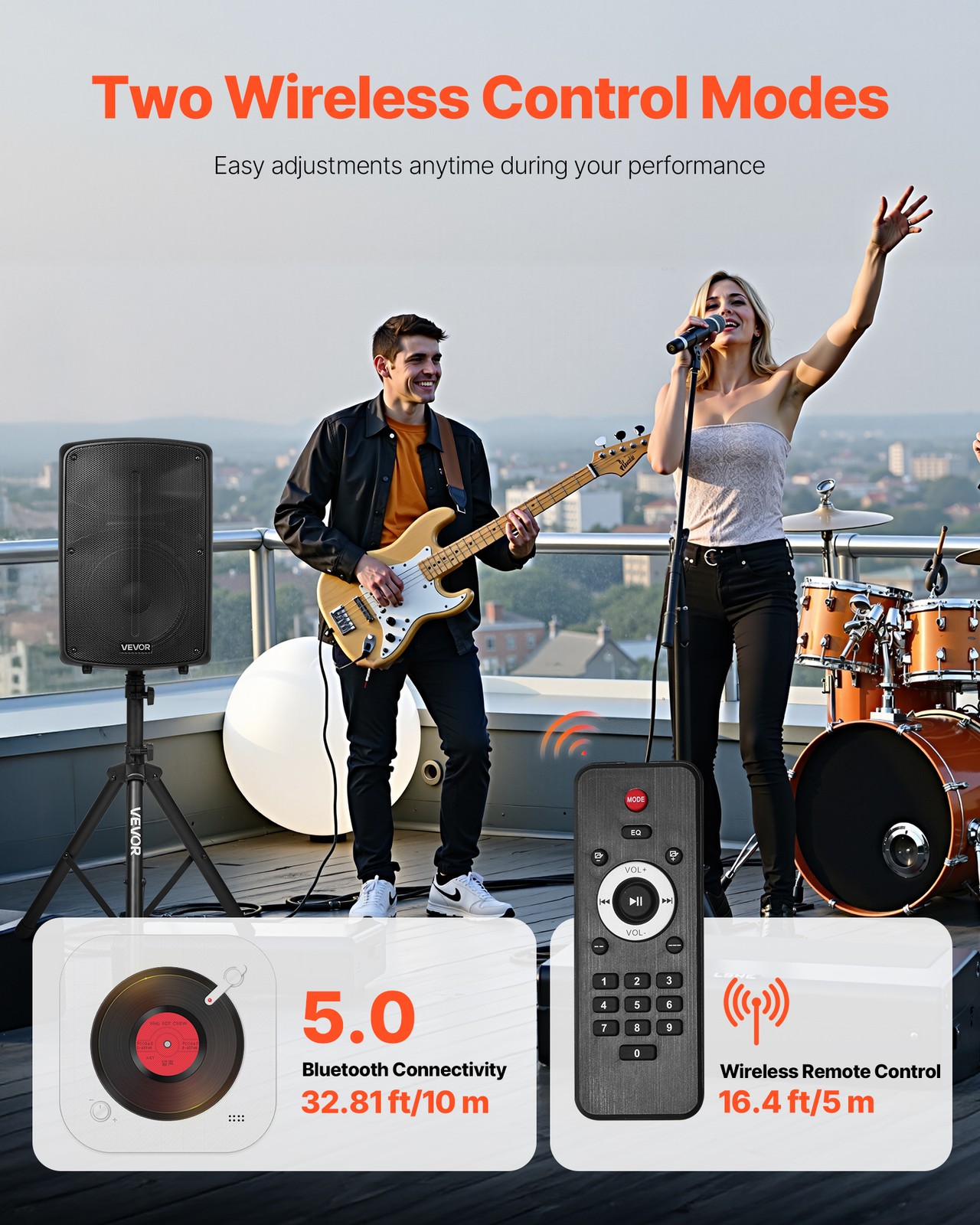 VEVOR 2 X 10in Speakers PA System 800W Mixer Wireless Bluetooth Mic for DJ Party