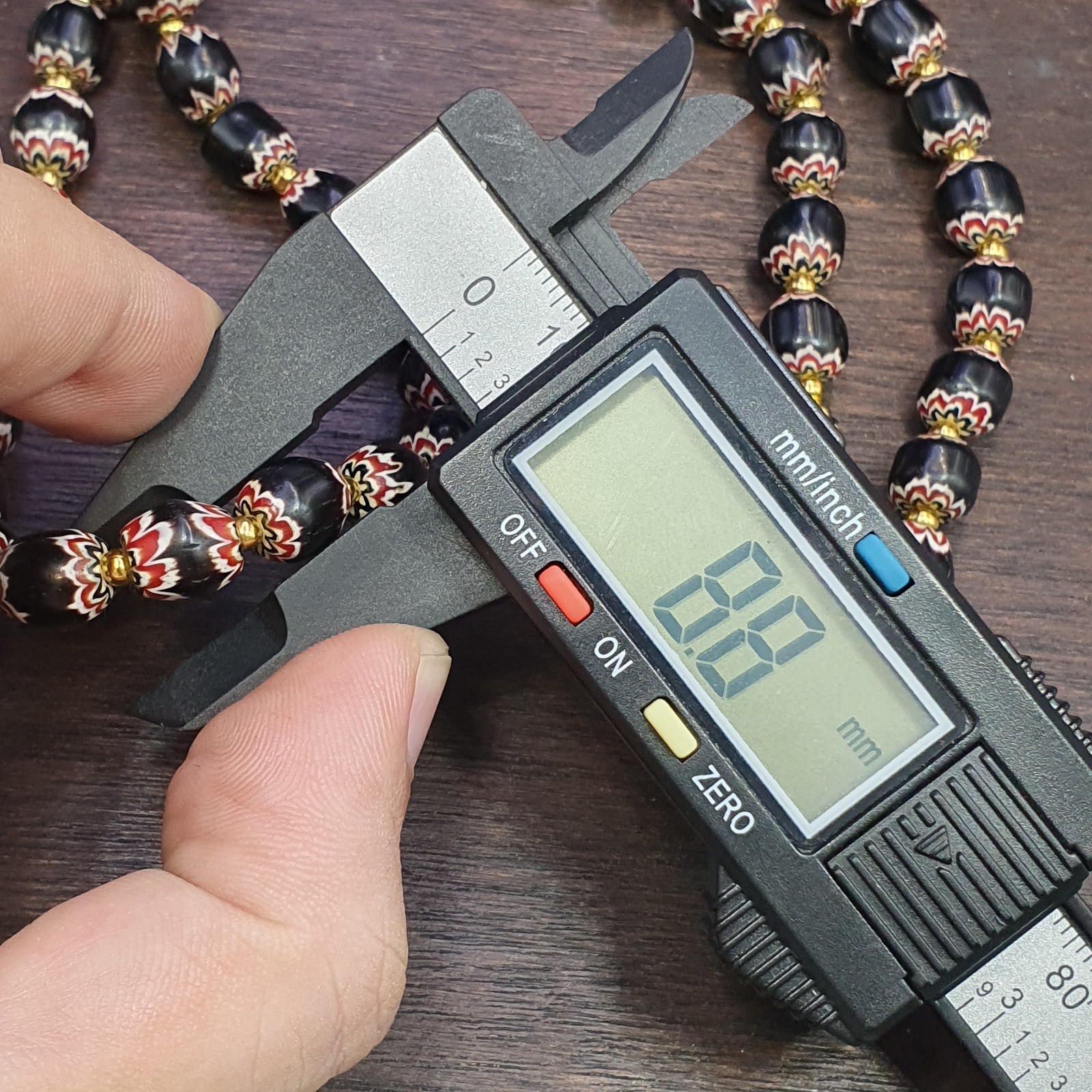 Vintage Venetian Style beads Old African black Glass Chevron Beads Long Strand